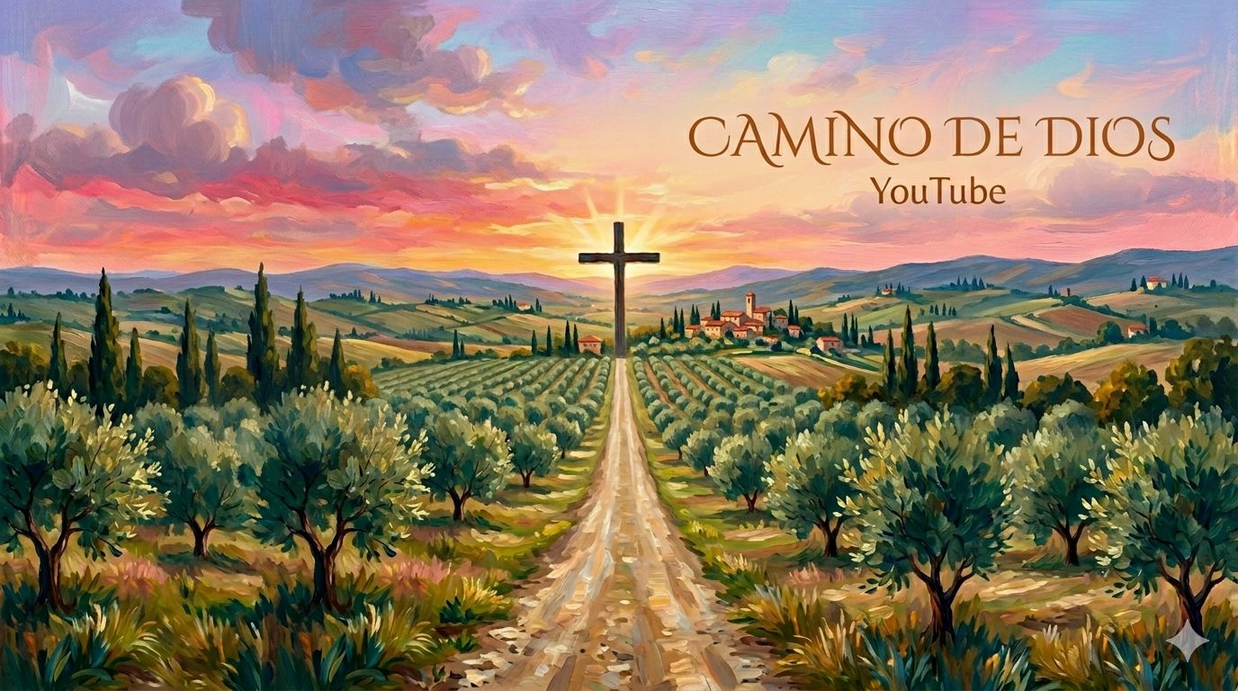 Camino de Dios - un sendero entre olivos que lleva a la cruz al atardecer